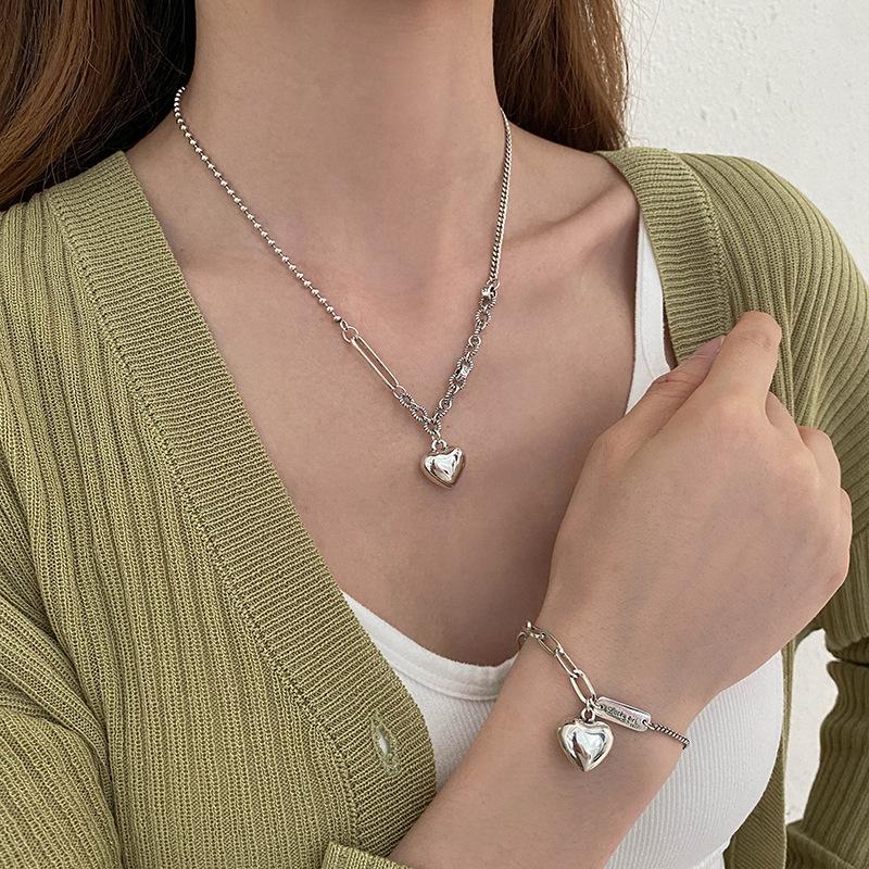 

Pendant Necklaces Vintage Chain Choker For Women Men Silver Color Fashion Love Heart Necklace Hip Hop Jewelry