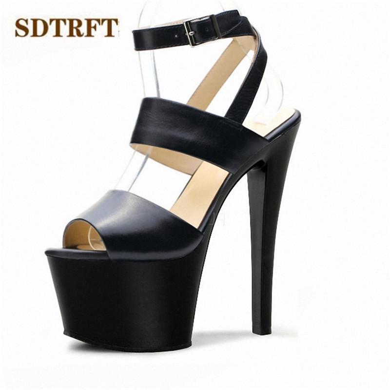 

Pump Sandals Platform Women Shoes 17cm Pure Thin Heels Fish Mouth High Zapatos De Mujer Concise Casual, Black