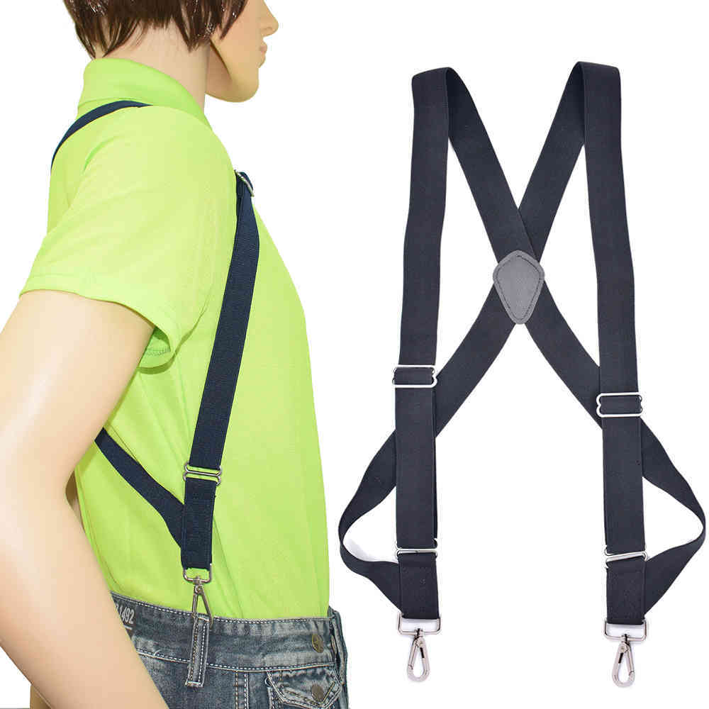 

Mens Heavy Duty Trucker Suspenders 35cm Wide X-Back with 2 Side Clip Swivel Hooks Adjustable Elastic Big Tall Trouser Braces