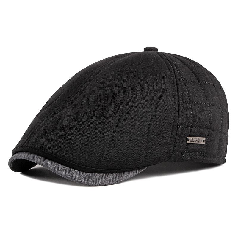 

Berets Autumn Winter Hat For Men Thick Warm Earflap Sboy Caps Elderly Middle-aged Painter Cap Flat Herringbone Dad, Black