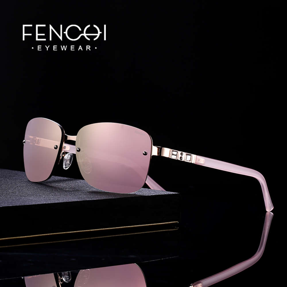 

FENCHI Sunglasses Women designer brand luxury rimless retro sunglasses pink mirror rave trendy shades lunette soleil femme, White;black