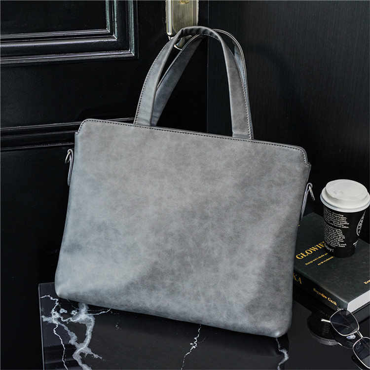

Factory wholesale brand men shoulder bag simple versatile leather handbag business horizontal large computer bags Street trend Grey Leathers Handbags, Gray