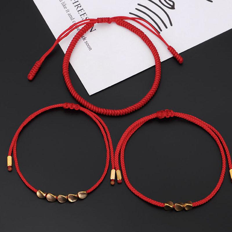 

Charm Bracelets Handmade Tibetan Copper Bead Bracelet For Women Adjustable Rope Chain Men Red String Braided Boho Vintage Jewelry Gift