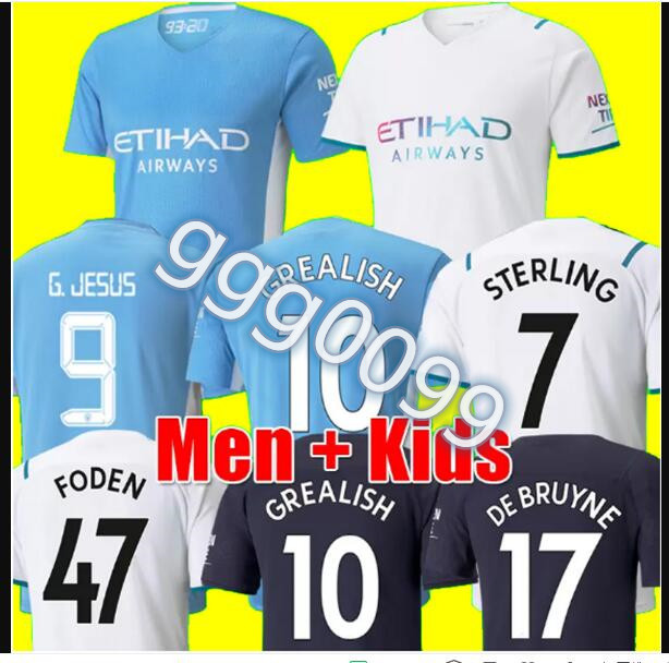 

soccer jersey 21 22 MAN GREALISH STERLING FERRAN DE BRUYNE FODEN 2021 2022 football shirts city men + kids kit sets uniform, Away men