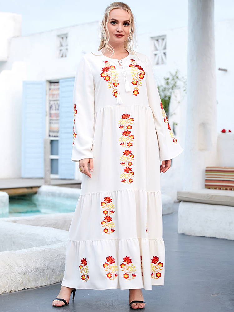 Ramadan Eid Mubarak Maxi Dresses For Women White Abaya Dubai Turkey Islam Muslim Fashion Long Dress Caftan Robe Longue Femme-image-758037546