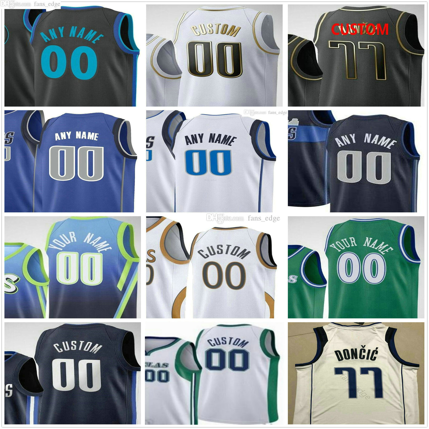 

2021 City 75th 2022 Edition Custom Printed Dallas's Mavericks's Luka Kristaps 6 Porzingis Doncic 77 Tim 11 Hardaway Jr. Men's nba's Woman Kids, White