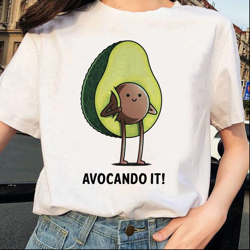 

women t shirts funny shirt avocado cartoon print summer harajuku short sleeve o neck female cute tee, White
