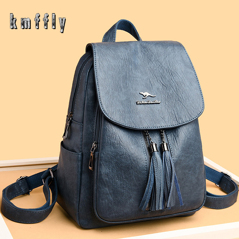 

Double Tassels Women Leather Backpacks High Quality Female Backpack Casual Daily Bag Ladies Bagpack Travel School Back Pack, Purple