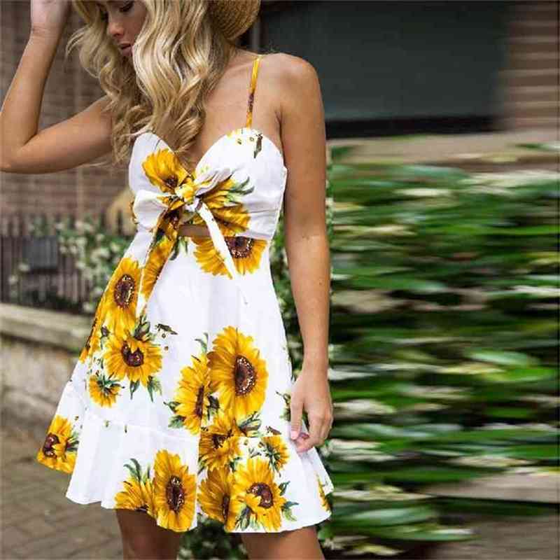 

Women Summer Boho Spaghetti Strap Dress Short Evening Party es Beach Sundress 210607, White