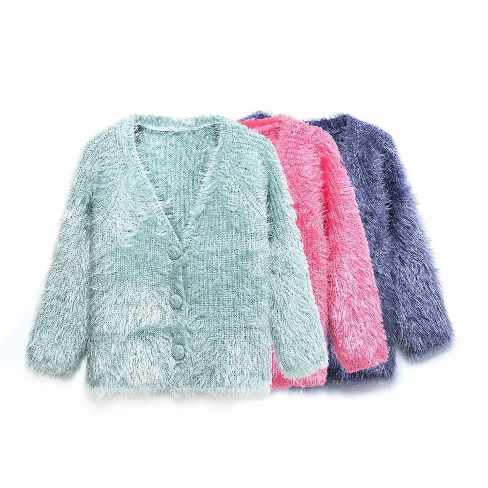 

women solf fluff sexy cardigan winter fashion ladies full sleeve button keep warm sweater vintage female club style 210521, Pink