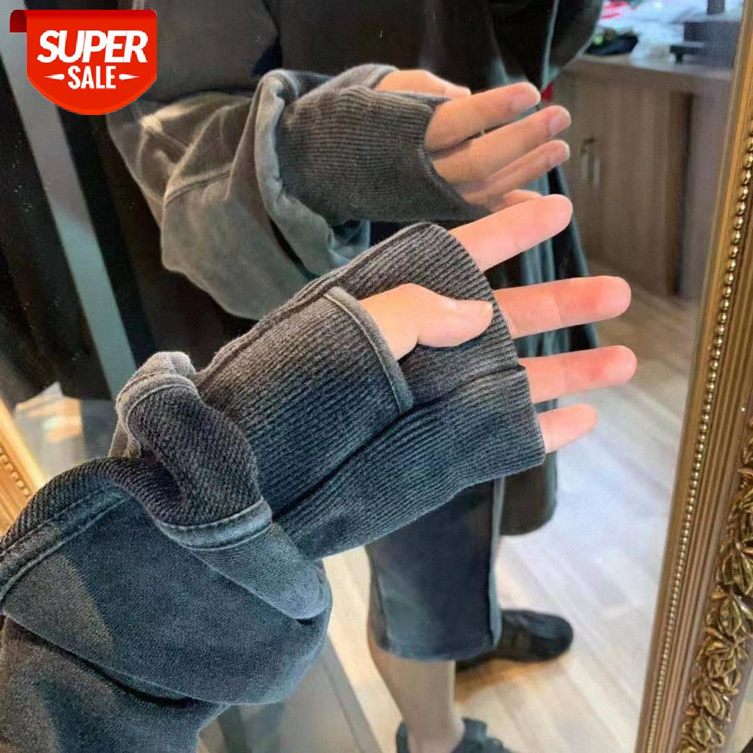 

INS ninja sleeve wash water distressed retro split terry men's and women's sweater #LQ6u, Black