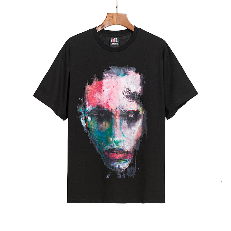 

Trendy Marilyn Manson short sleeve T-shirt with digital printing for men and women, White;black