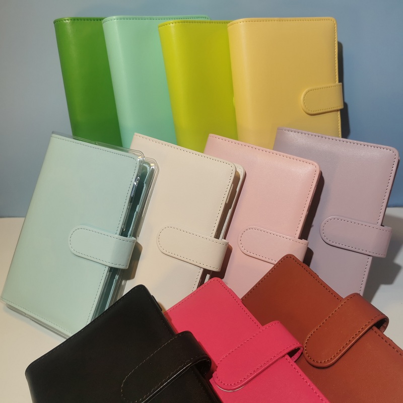 

Sea 11 Macron Colors! Empty Loose Leaf Notebook A6 Binder Filing Supplies 13*19cm PU Cover Spiral Folders Budget Planners Binders without Plastic Paper Inserts