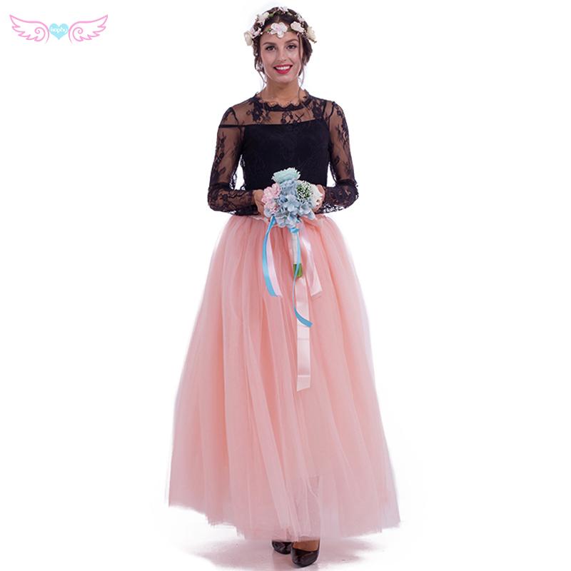 

Skirts Kephy Fashion Skirt Tulle Long Womens Maxi 2021 Spring 7 Layers Mesh Pleated BridesmaidBall Gown Flared Saia Longa, Pink