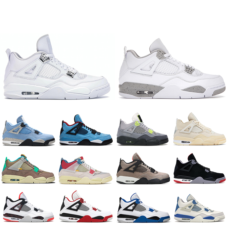 

Newest Men basketball shoes Jumpman 4 4s Pure Money White Oreo Black Cat University Blue mens trainers sports sneakers size 5.5-13, Cool grey