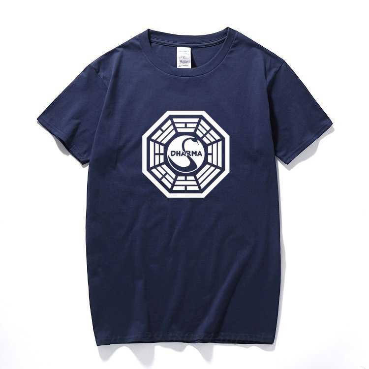 

American TV Play Series LOST Dharma Initiative T-Shirt Fitness Cotton Short Sleeve Fans T Shirts Tops Tees Camisetas Masculinas 210629, Black
