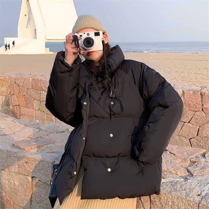 

Women Parka Coat Fashion Basic Cotton Down Coat Winter Fashion Soft Korean Warm Jacket 211108, Black