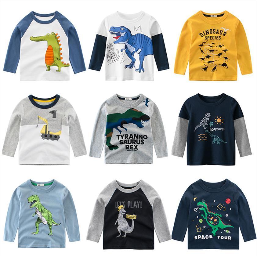 

children t shirt long sleeves kids boys girls cotton baby dinosaur print cartoon clothing 2 8 years clothes full, Blue
