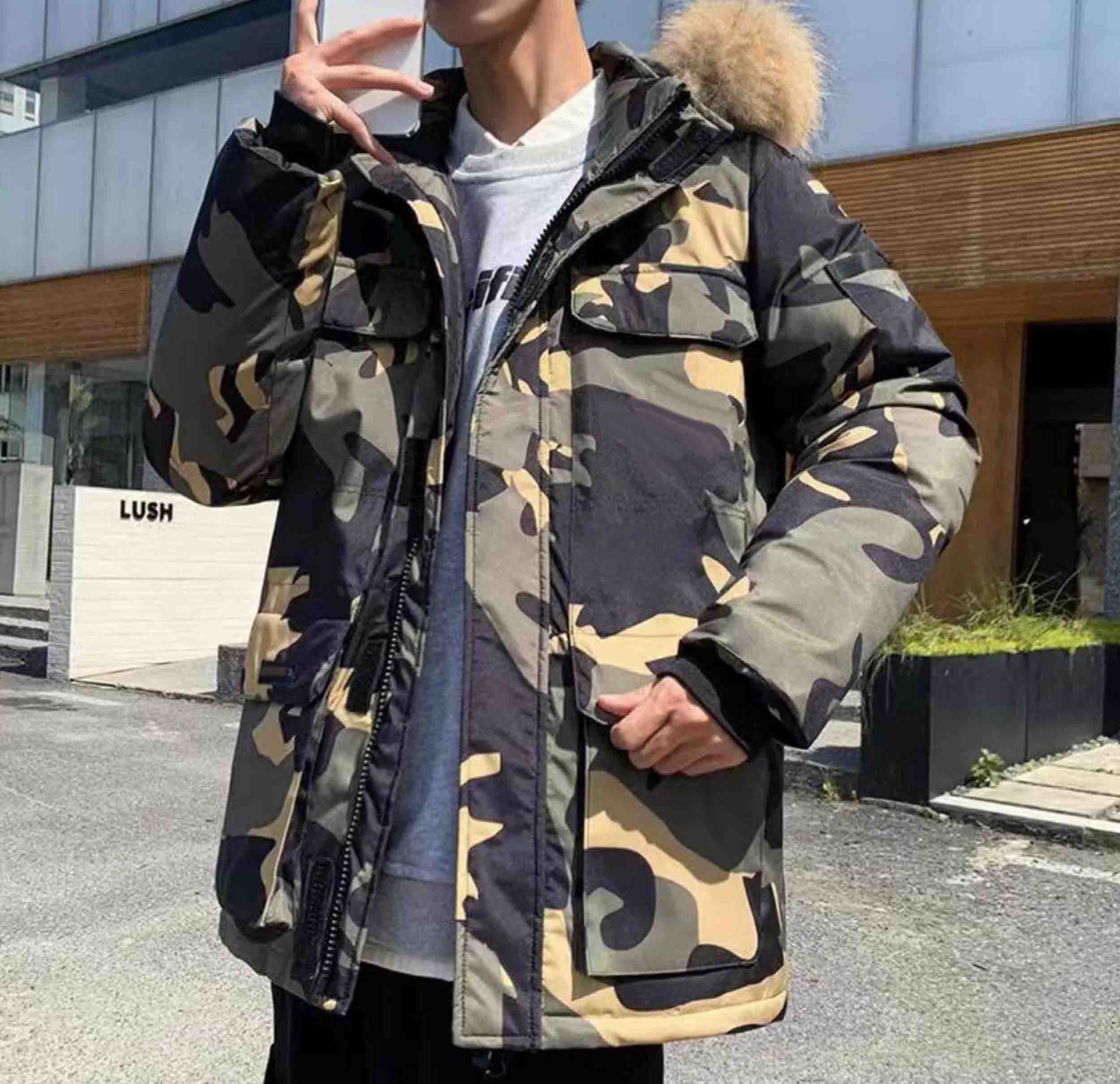 

2021 winter new couple down jacket men's short hooded Canadian coat -4XL