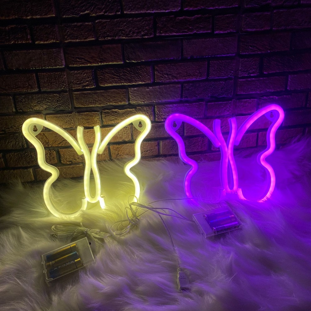 

Led Neon Sign Light SMD2835 PVC+Acrylic Butterfly Pink 3500K 6500K USB Charge Indoor Holiday Lighting For Holidays Xmas Party Wedding Decorations