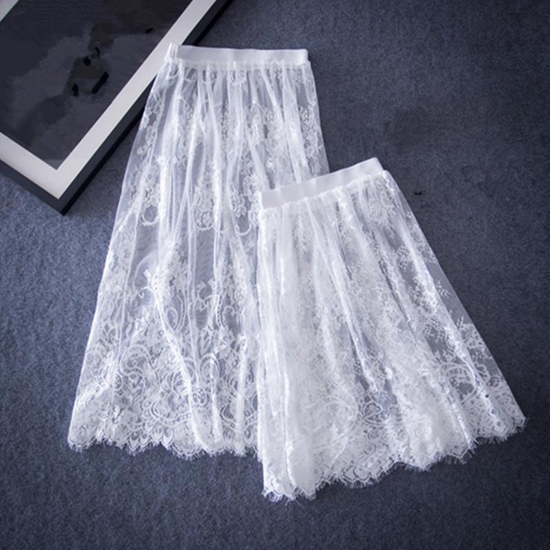 

1pcs floral lace sheer hollow women skirt bottoming embroidered elastic waist mesh underskirt petticoat ylm8053 ylm8054, Black