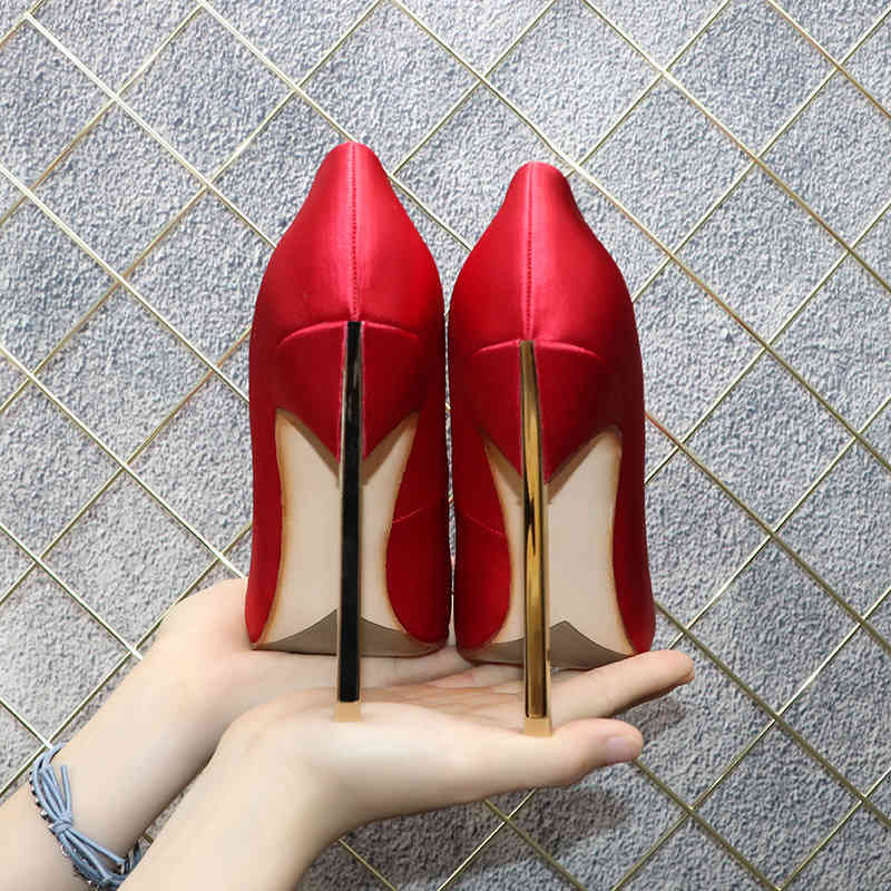 

alto Slippers Bombas de salto cetim vermelho sexy 12cm 10cm 8cm ouro metal saltos vestido sapatos apontados do do pé festa casamento 0BER, 1# shoe box