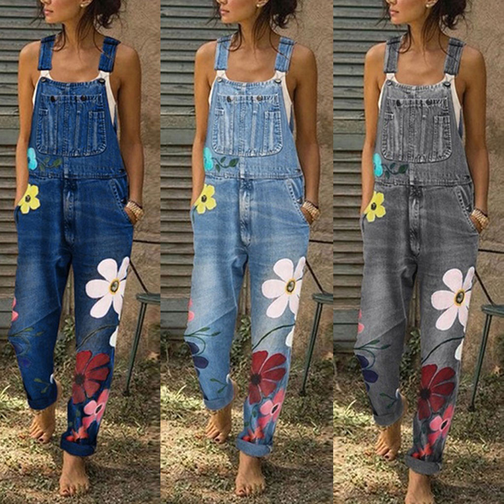

Fashion Girls Loose Solid Jumpsuit Women Strap Denim Bib Pants Harem Bodysuit Ladies Overall Pants Casual Overalls Plus Size, Dark blue