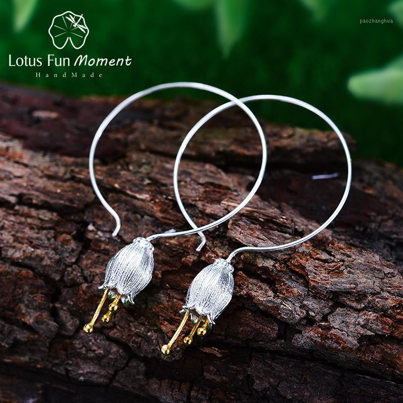

Dangle & Chandelier Lotus Fun Moment Real 925 Sterling Silver Creative Vintage Fashion Jewelry Fresh Bell Flower Earrings For Women Brincos