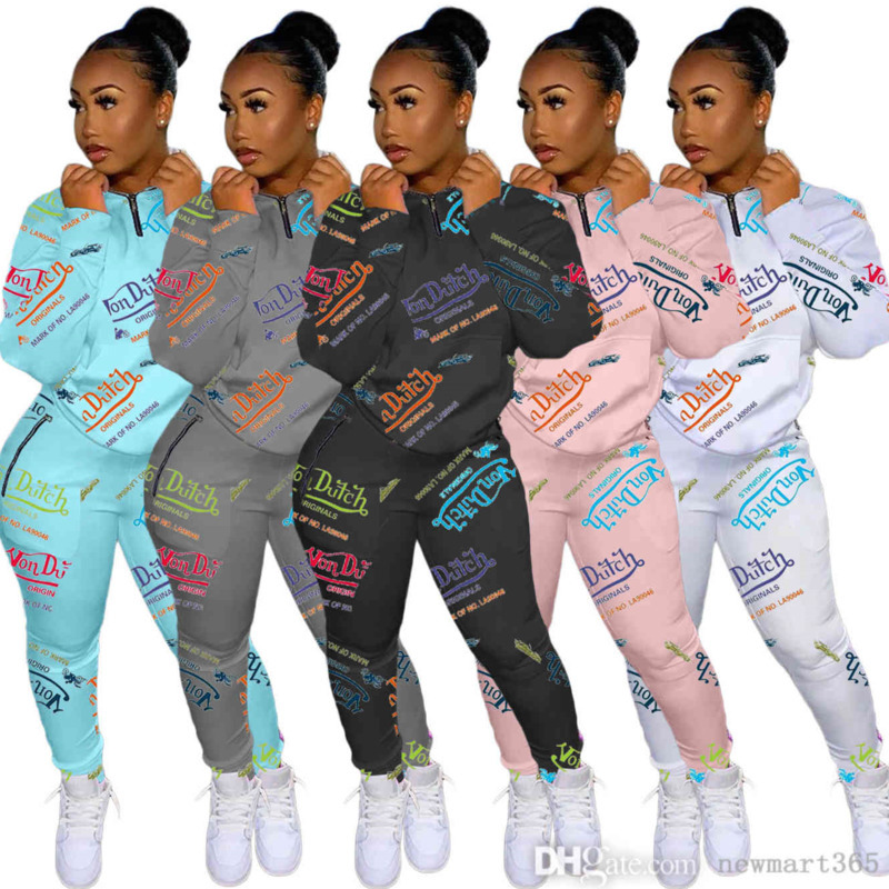 

Women Tracksuits Two Piece Set Long Sleeve Chic Printed Sweatshirt Top And High Waist Sport Pants Casual Outfits, Sky blue