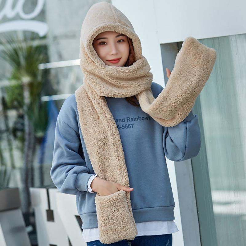 

Berets Cute Bear Ear Hat Scarf Gloves Set Winter Women Novelty Caps Warm Casual Plush Hats Fleece Girl Kawaii Accessories #T2G, Gy