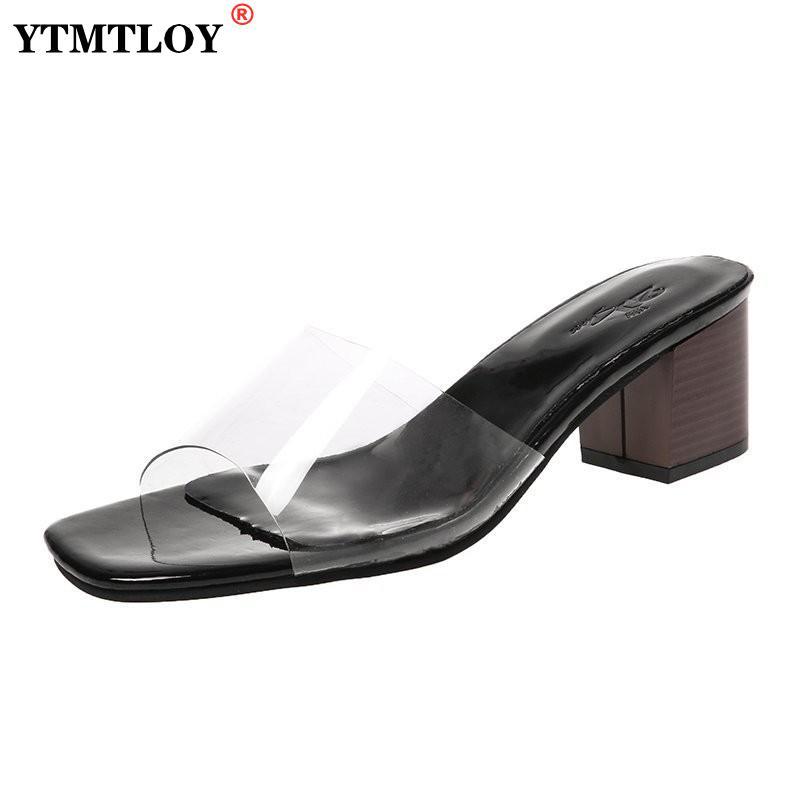 

Slippers Summer Transparent Women Shoes Heel High Slides Sea Flip Flop Sexy Lady Sandals Open Toe, Black