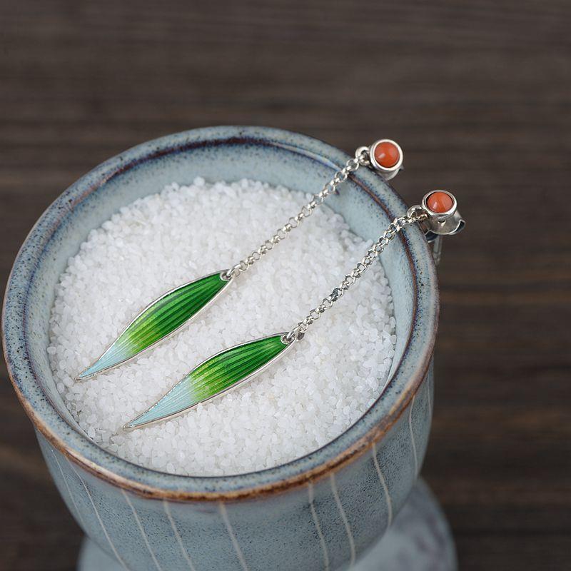 

Dangle & Chandelier Original Design South Red Tourmaline Rice Dumpling Tassel Earrings Chinese Retro Charm Women Brand Silver Jewelry