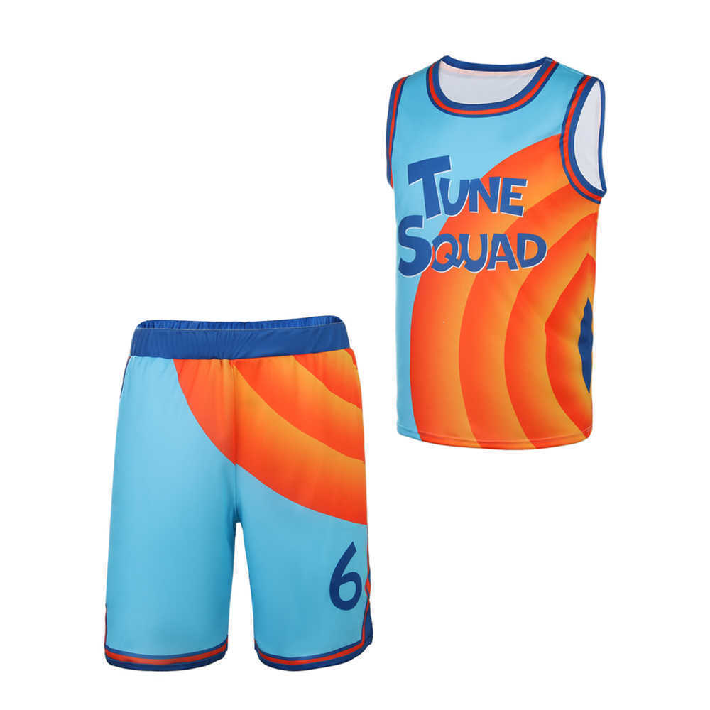 

Space Basketball Jersey Jam Cosplay Costume Tune-Squad #6 James Top and Shorts A New Legacy Basketball Uniform Clothes, Black;white