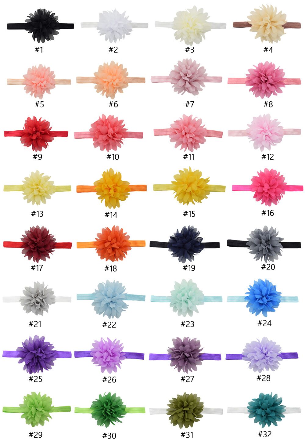 

Baby Girls nylon Headbands Infant Chiffon Flower hairband headwear Children Hair Accessories Kids Elastic Head band, As pic