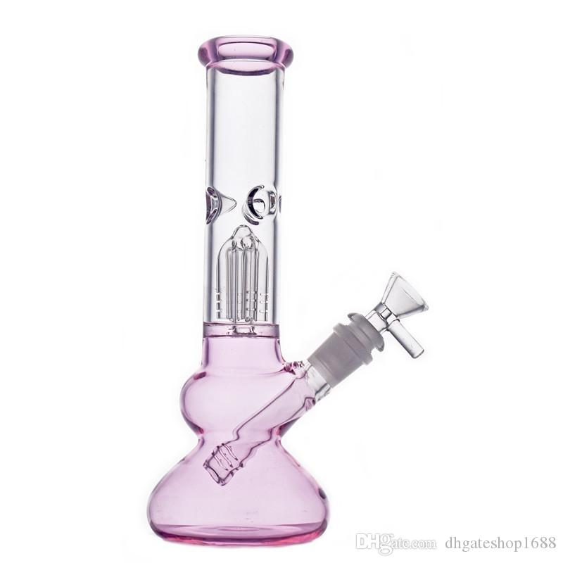 

10.5 inch Glass beaker Bong Pink Thick Glass Bongs Water Pipes 4-Arms Tree filter Smoking oil rig Bong With 14mm male oil burner pipe