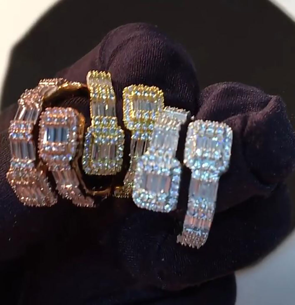 

14K Gold Diamond Ring Baguette Square Cubic Zirconia Stones CZ Ring Rosegold Silver Color Hiphop Jewelry for Men Ladies