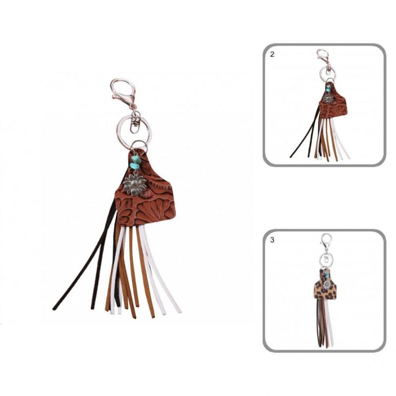 

Keychains Faux Leather Tassel Women Metal Flower Key Ring Holder For Bag