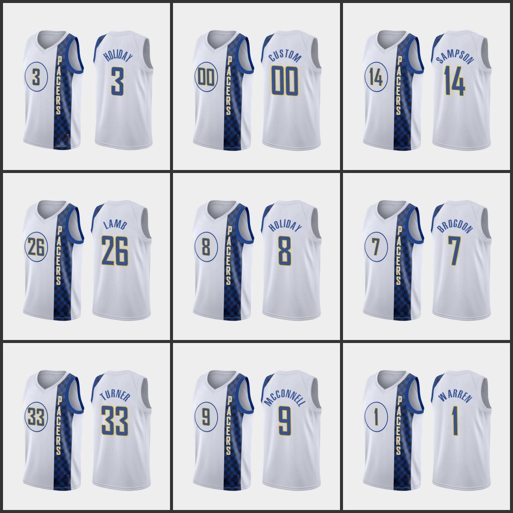 

Indiana's Pacers's Men T.J. Warren Jeremy Lamb Victor Oladipo Malcolm Brogdon Myles Turner Custom's City's White Jersey, Black;red
