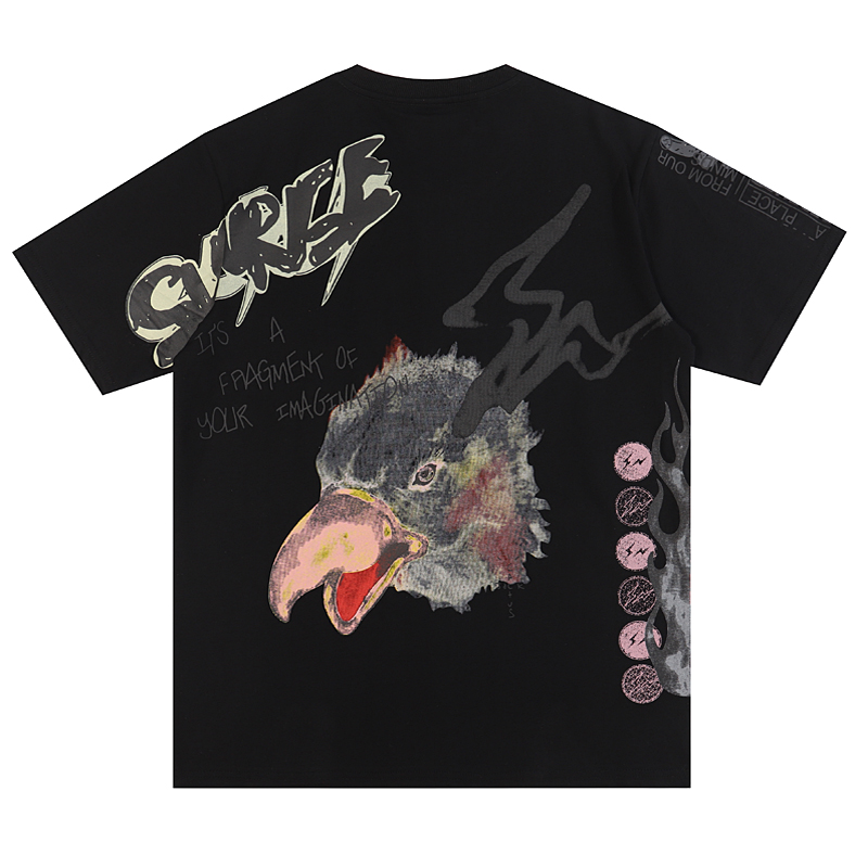 

Harajuku Cartoon Graffiti Painted Print Streetwear Mens and Womens Tshirts Short Sleeve Cotton Style Oversized T-shirt, White;black