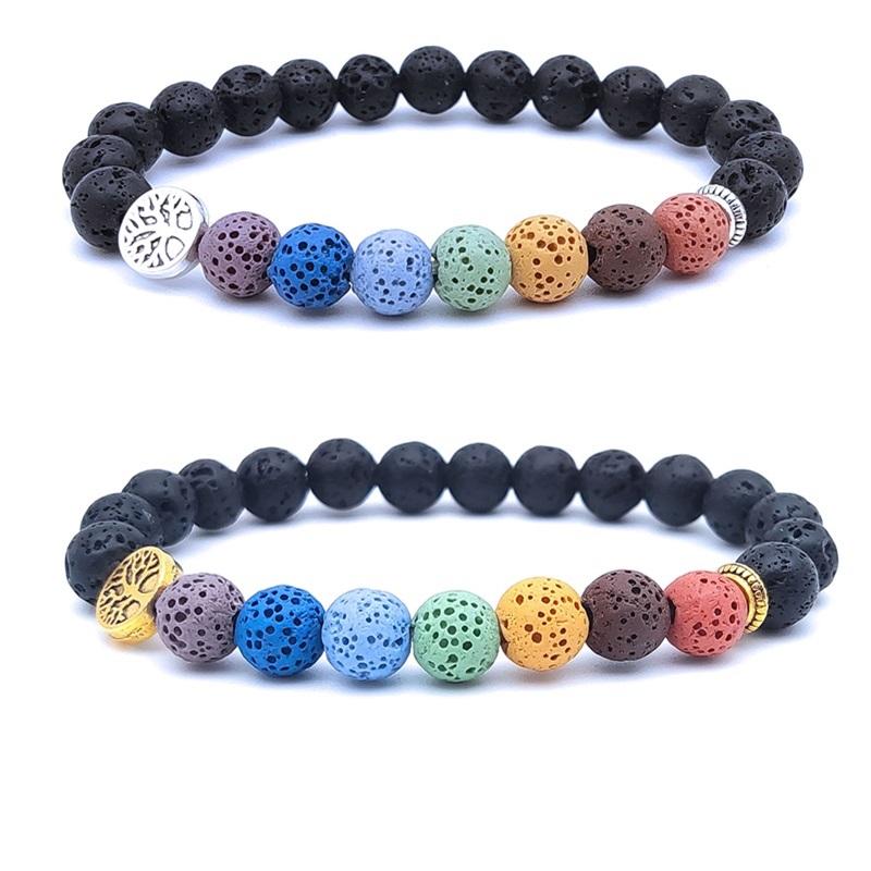 

Beaded, Strands Seven Chakra Women Men Tree Of Life Charm Bracelet Black Lava Stone Beads Buddha Yoga Strand Lover Friendship Jewelry
