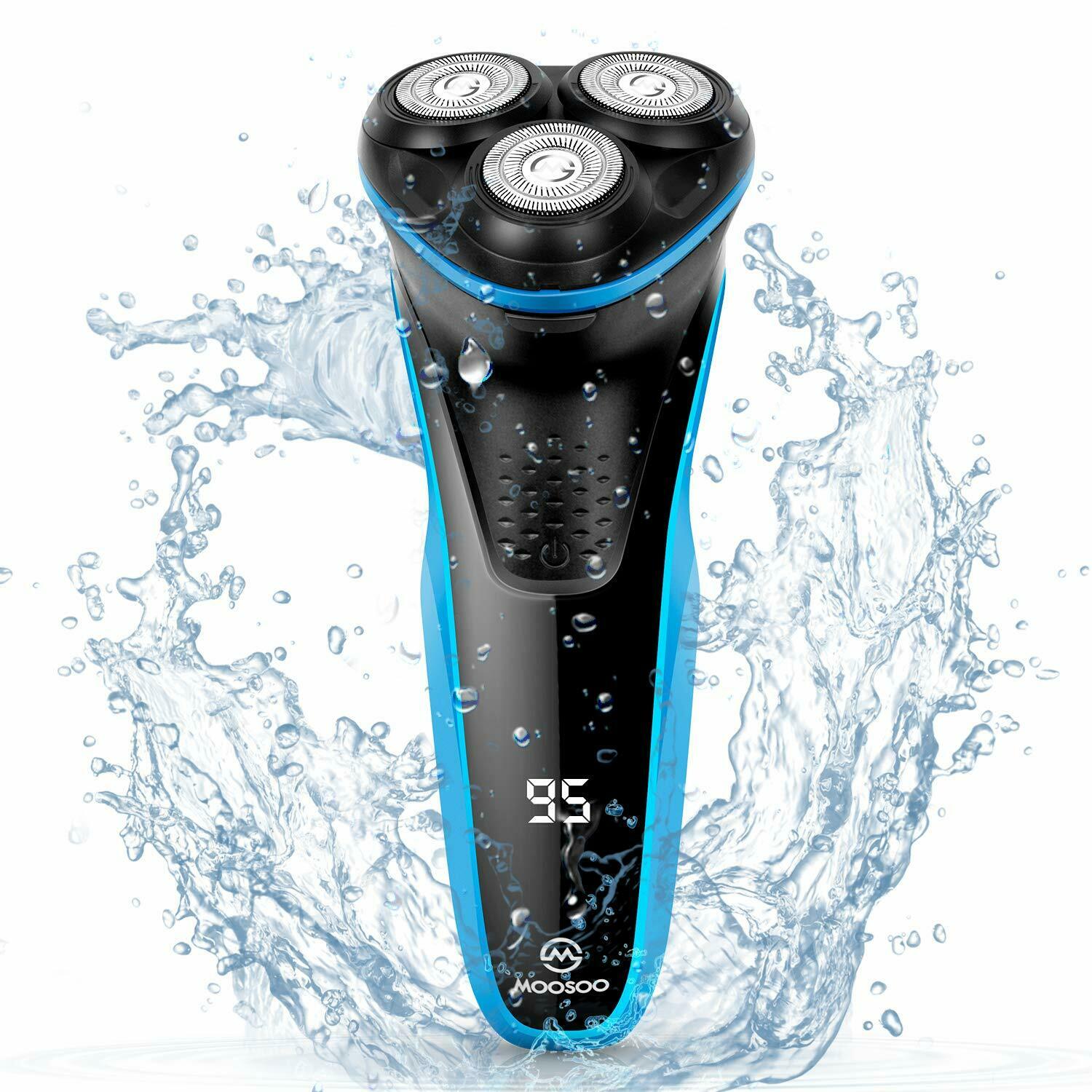 

MOOSOO Electric Razor, Rechargeable Shaver 100% Waterproof Wet & Dry Rotary for Men with Pop-up Trimmer, LED Display 100 Mins Battery Life