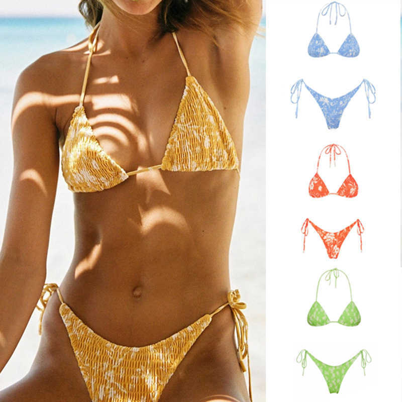 Swimwear Sexy Triangle Push Up Bikini Set Brazilian String Thong Ruched Bandage Bikinis Women Two Piece Swimsuit Micro Biquini-image-702083292