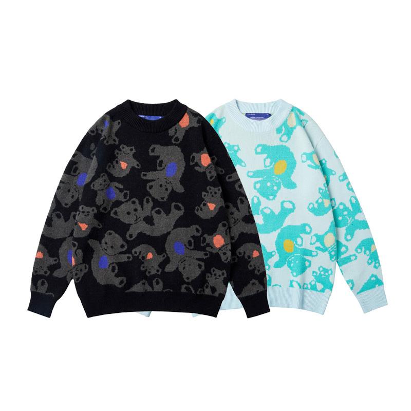 

Men's Sweaters High Quality BASTRAP Cartoon Bear Sweater Men Women Couple Cotton Coat Hip Hop Street Casual Oversize, White;black