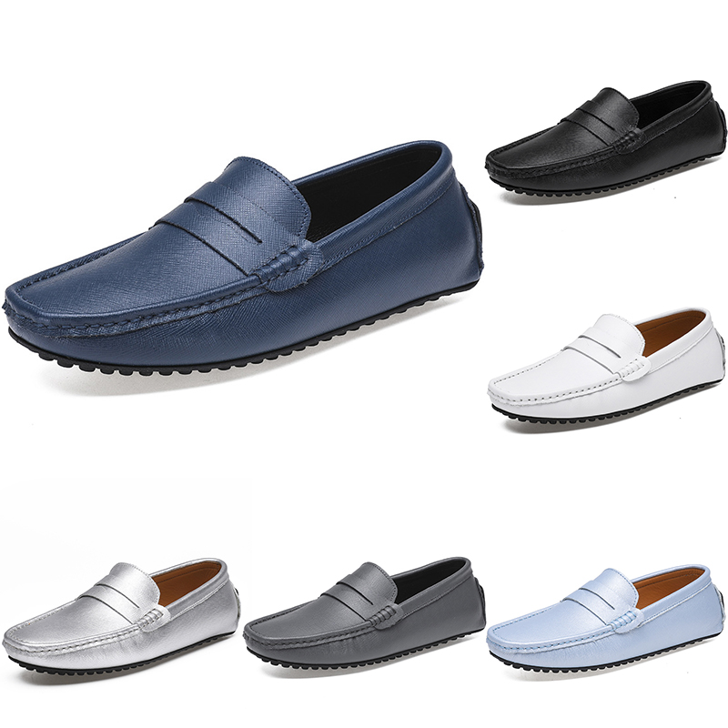 

leather peas men's casual driving shoes soft sole fashion black navy white blue silver yellow grey footwear all-match lazy cross-border 38- color86