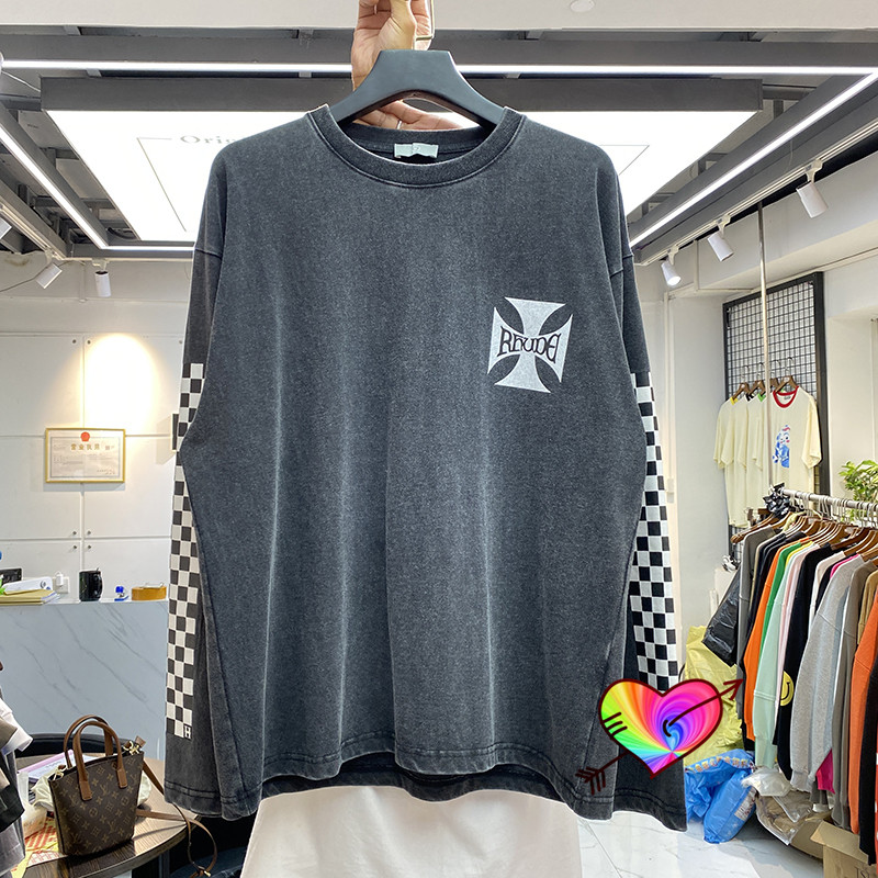 

Long Sleeve T Shirt Men Women High Quality Print Tee Washed Vintage Tops Collar Tag