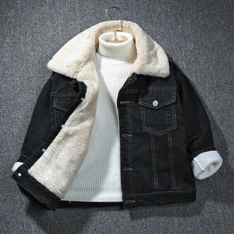 

Jackets Winter Baby Plush Denim Coat For Boys Korean Thickened Cotton Warm Jeans Jacket Children Outwear Kids Clothes 2-12Y, Blue;gray