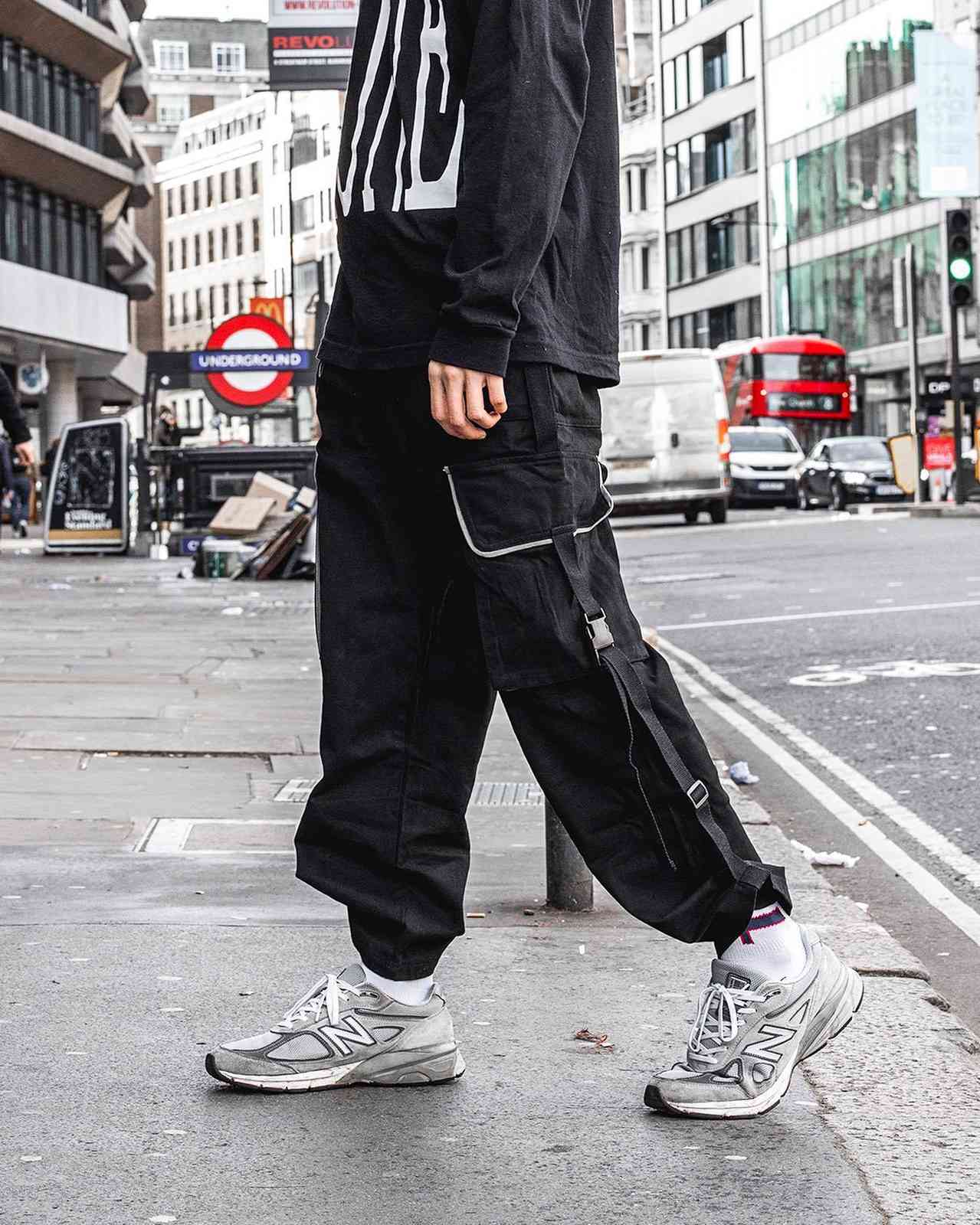 

men's jeans male high street multi-pocket korean cargo pants straight-legged to the air execution miss 44gy, Blue