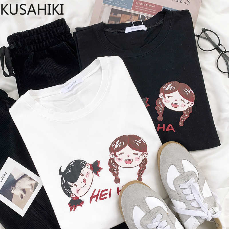 

KUSAHIKI Japanese Cartoon Printed Long Sleeve T Shirts Causal O-neck Sring Top Tess Women Blusas Mujer De Moda 6E396 210602, White