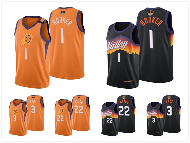 

PhoenixSunsMEN Chris Paul Deandre Ayton Devin Booker Black 2021 Finals Playoffs basketball Jersey