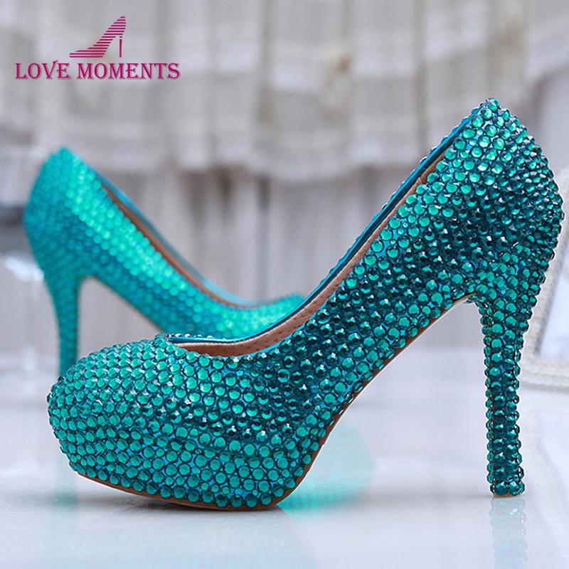 

High Heel Blue Crystal Prom Shoes Customized Amazing Royal Wedding Crystals And Rhinestone Pumps Bridesmaid Dress, Black